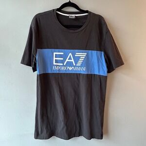 Emporio Armani EA7 Mens Black Blue Colorblock Logo T-Shirt Size M 273759